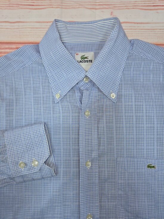 Lacoste Other - Lacoste Mens Blue Check Button-Down Long Sleeve Shirt 40